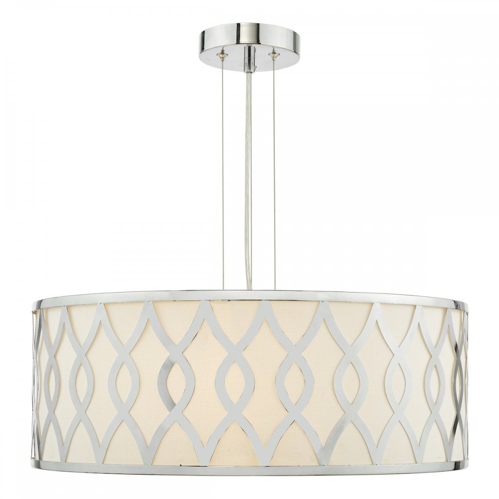Dar LOC0450 Locryn 4 Light Pendant Polished Chrome and Ivory