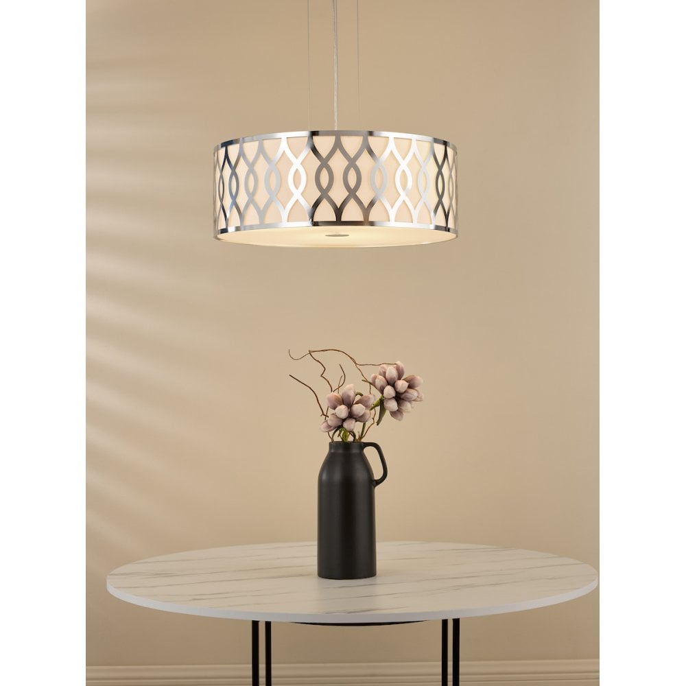 Dar LOC0450 Locryn 4 Light Pendant Polished Chrome and Ivory