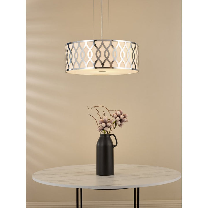 Dar LOC0450 Locryn 4 Light Pendant Polished Chrome and Ivory
