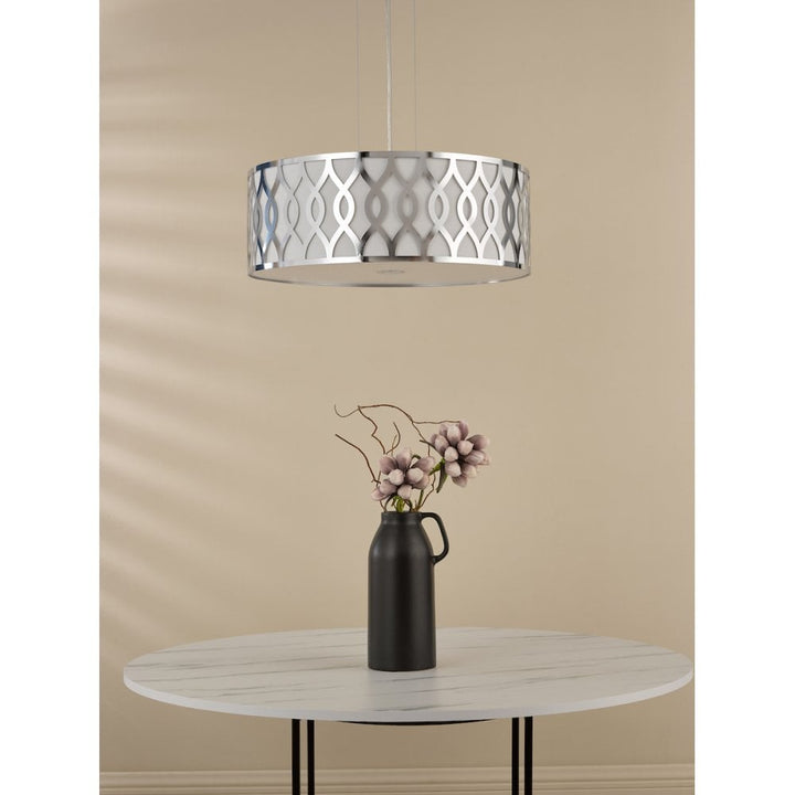 Dar LOC0450 Locryn 4 Light Pendant Polished Chrome and Ivory