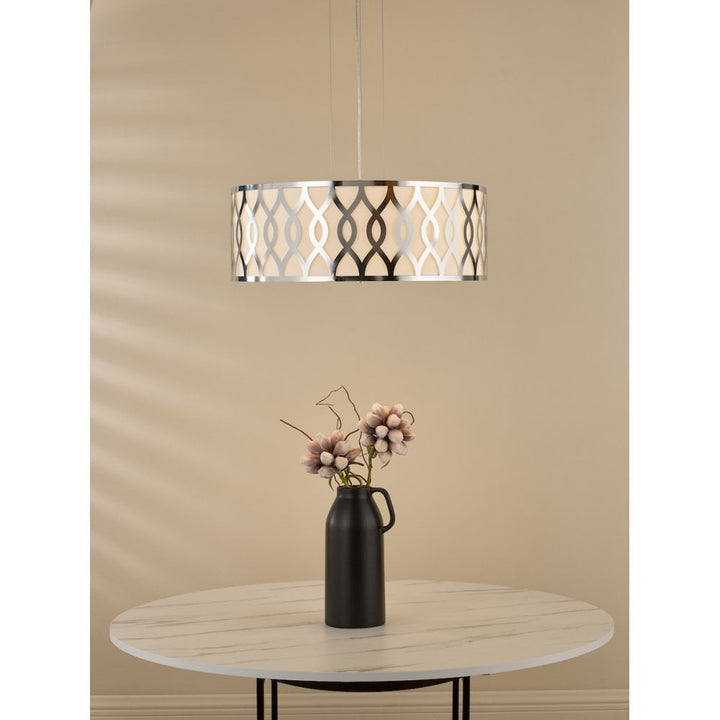 Dar LOC0450 Locryn 4 Light Pendant Polished Chrome and Ivory