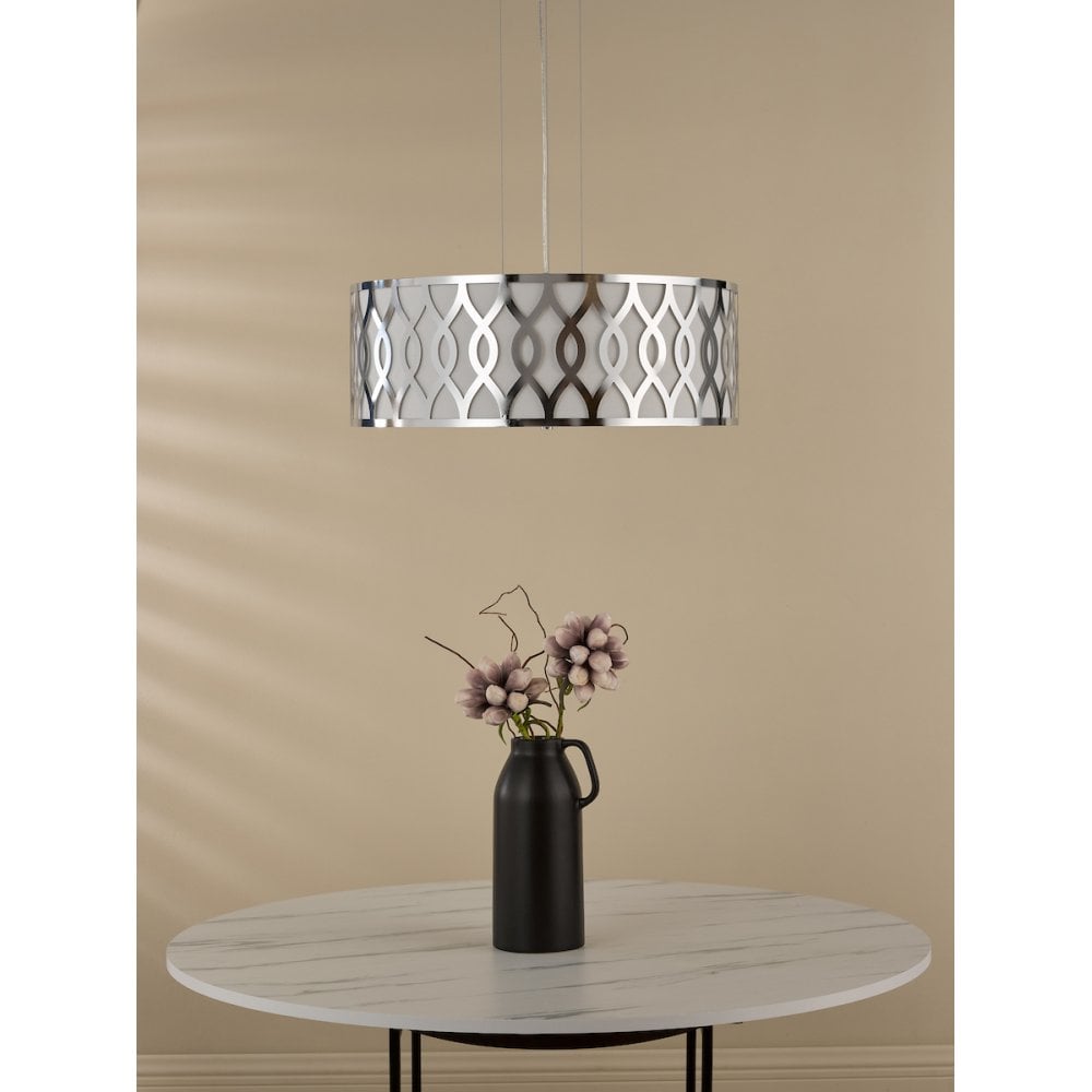 Dar LOC0450 Locryn 4 Light Pendant Polished Chrome and Ivory