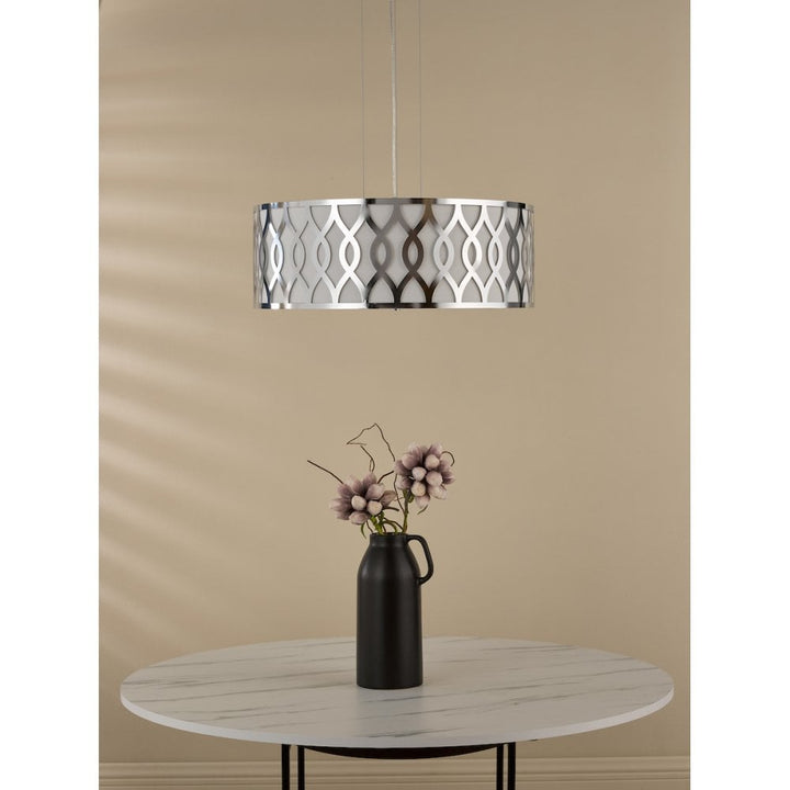 Dar LOC0450 Locryn 4 Light Pendant Polished Chrome and Ivory