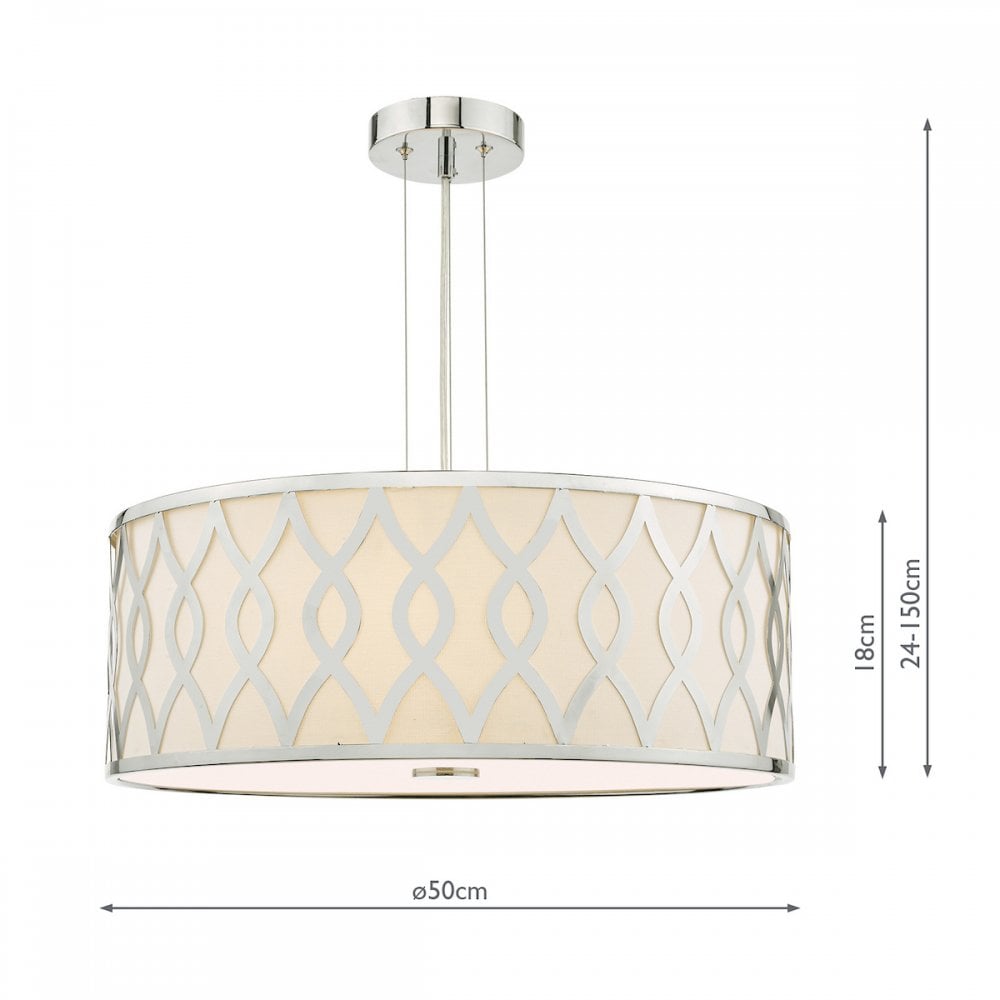 Dar LOC0450 Locryn 4 Light Pendant Polished Chrome and Ivory