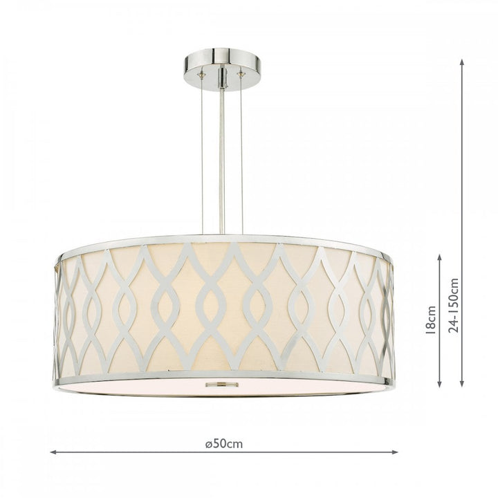 Dar LOC0450 Locryn 4 Light Pendant Polished Chrome and Ivory
