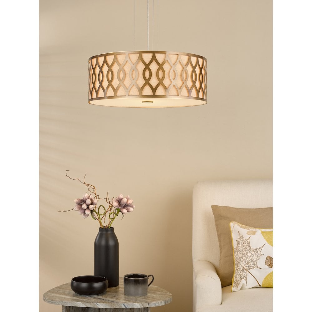 Dar LOC0463 Locryn 4 Light Pendant Brushed Bronze and Taupe