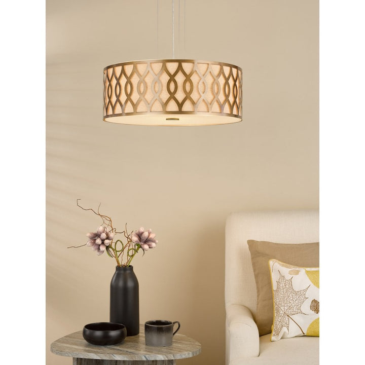 Dar LOC0463 Locryn 4 Light Pendant Brushed Bronze and Taupe