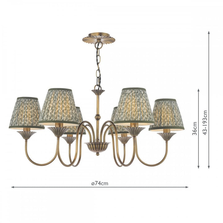 Dar LYD0663-EST2624 Lydian 6 Light Pendant Antique Bronze With Shade