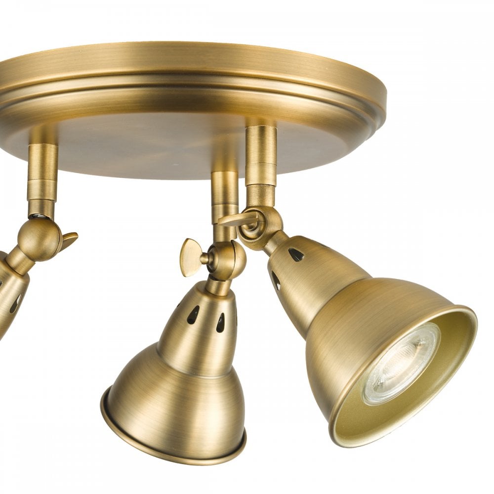 Dar NAT7642 Nathaniel 3 Light Plate Spotlight Aged Brass