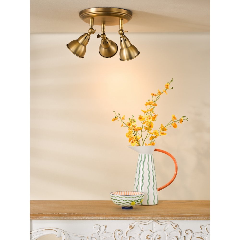 Dar NAT7642 Nathaniel 3 Light Plate Spotlight Aged Brass
