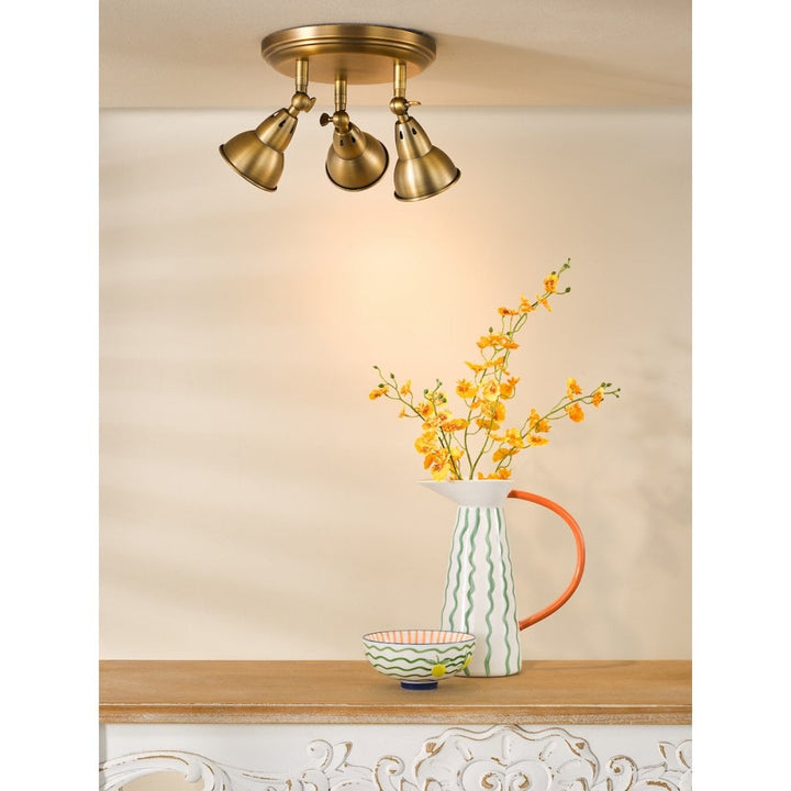 Dar NAT7642 Nathaniel 3 Light Plate Spotlight Aged Brass