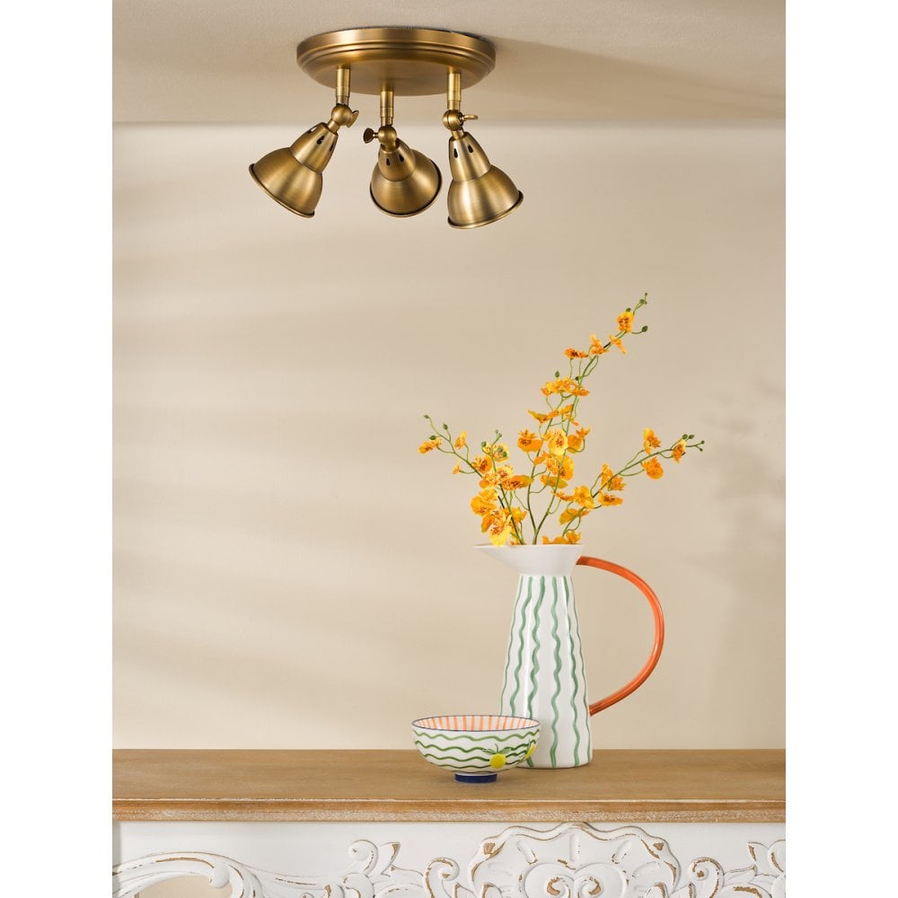 Dar NAT7642 Nathaniel 3 Light Plate Spotlight Aged Brass