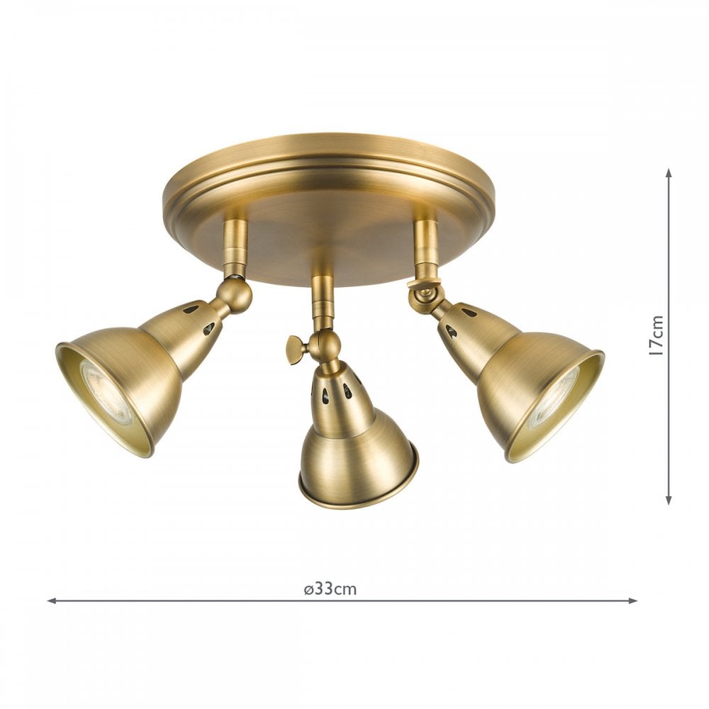 Dar NAT7642 Nathaniel 3 Light Plate Spotlight Aged Brass