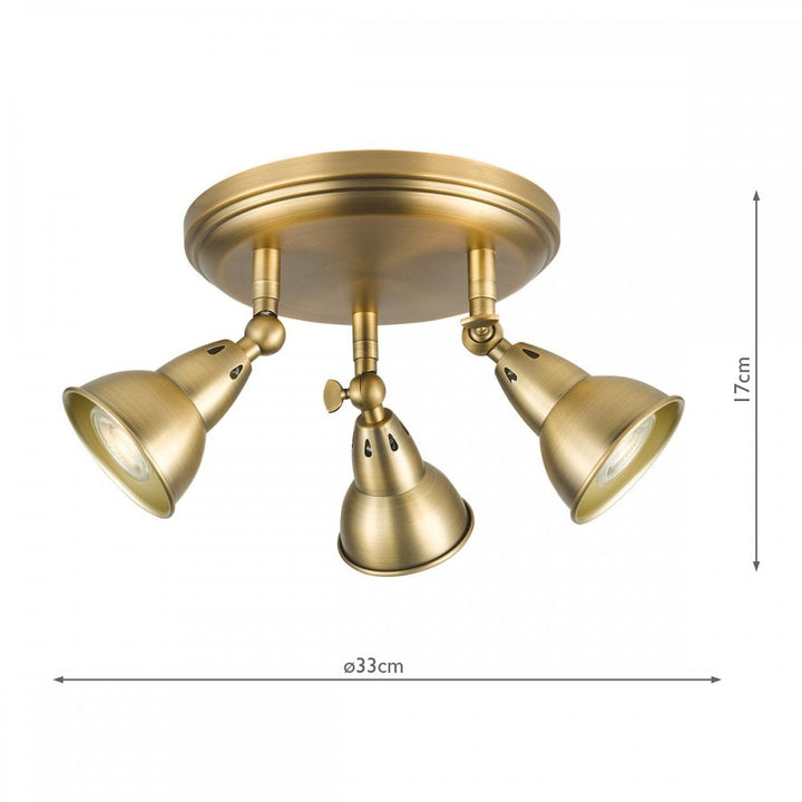 Dar NAT7642 Nathaniel 3 Light Plate Spotlight Aged Brass