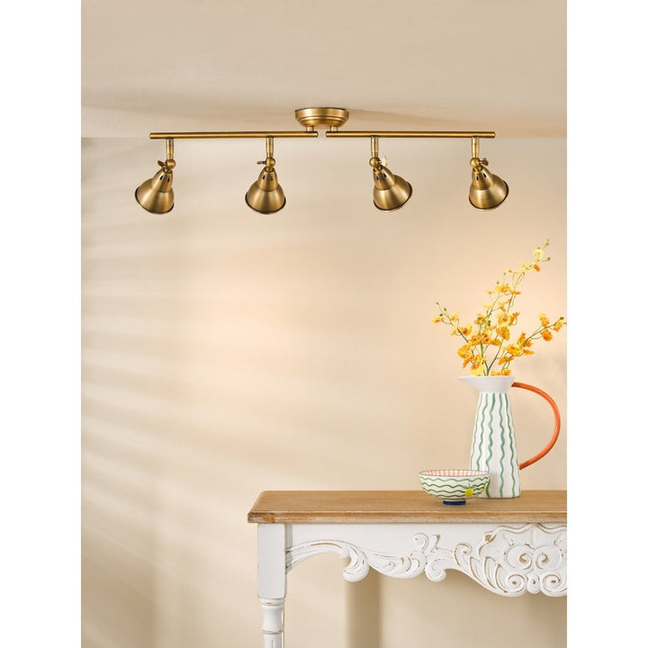 Dar NAT8442 Nathaniel 4 Light Bar Spotlight Aged Brass