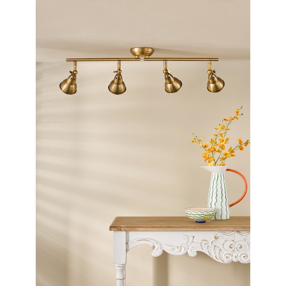 Dar NAT8442 Nathaniel 4 Light Bar Spotlight Aged Brass