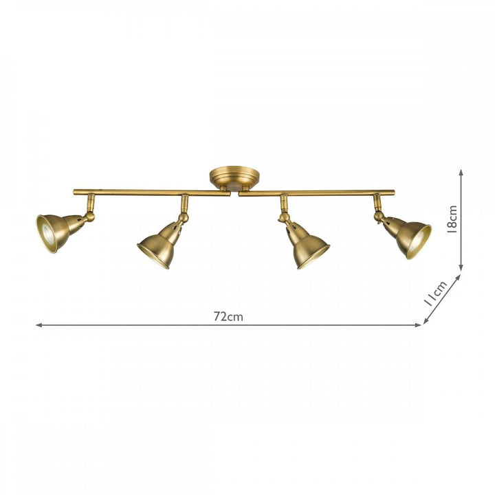 Dar NAT8442 Nathaniel 4 Light Bar Spotlight Aged Brass