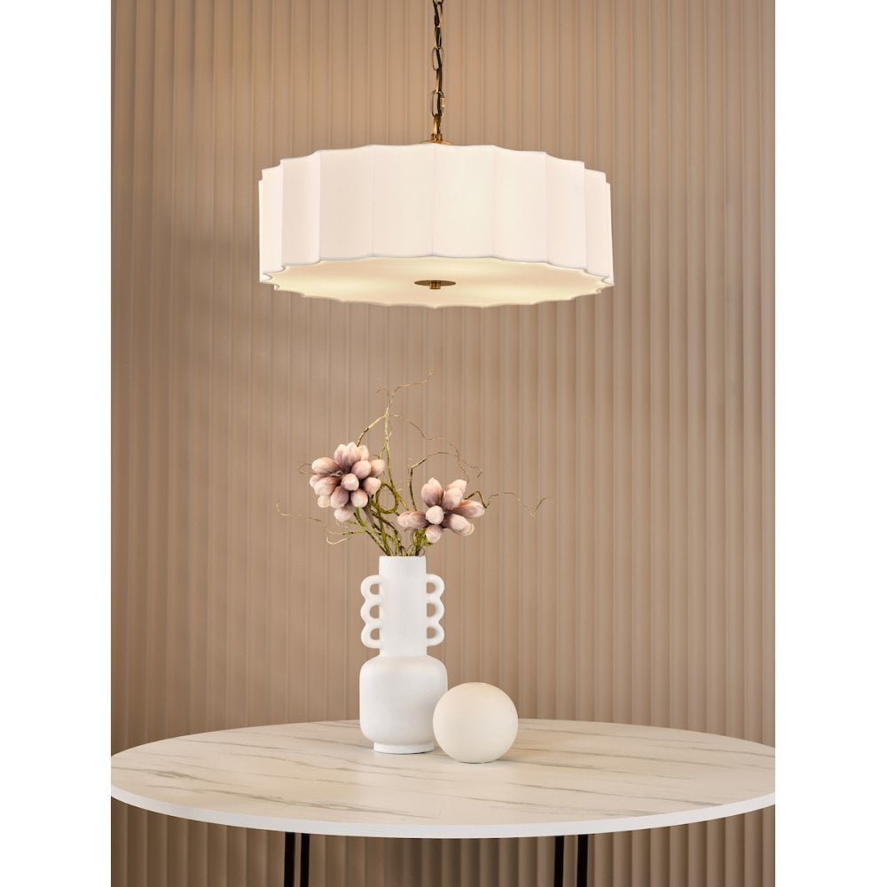 Dar NOU0363 Noura 3 Light Pendant Ivory and Antique Bronze