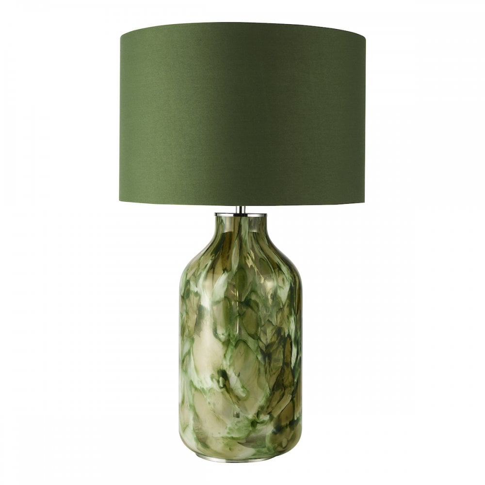Dar NUR4224 Nuria Table Lamp Green Art Glass and Polished Chrome With Shade