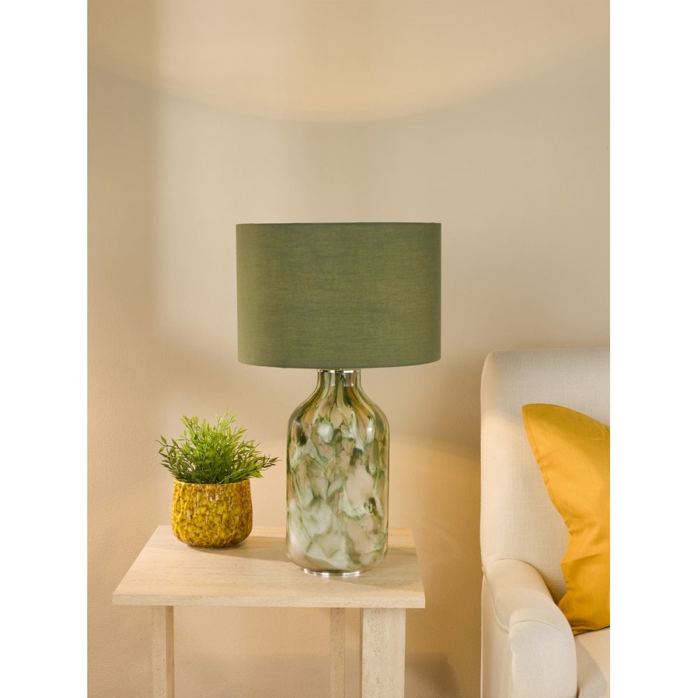 Dar NUR4224 Nuria Table Lamp Green Art Glass and Polished Chrome With Shade