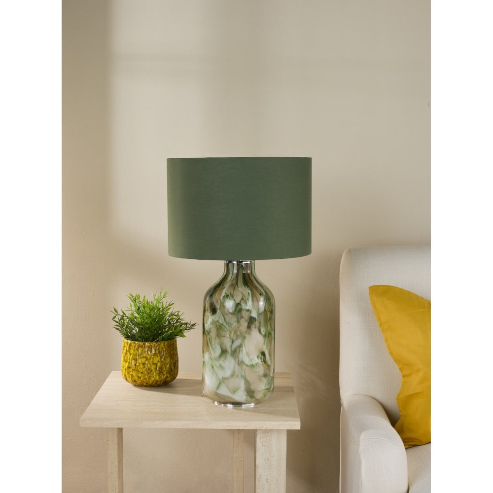 Dar NUR4224 Nuria Table Lamp Green Art Glass and Polished Chrome With Shade