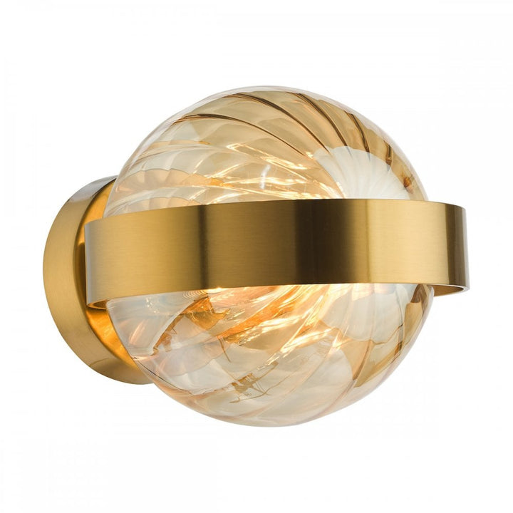 Dar OPH0735 Ophira Wall Light Antique Gold and Amber Ribbed Glass