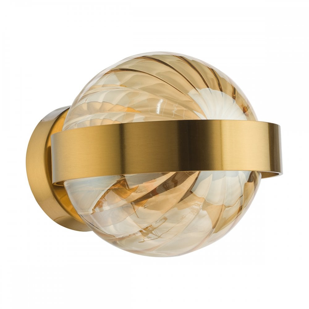 Dar OPH0735 Ophira Wall Light Antique Gold and Amber Ribbed Glass