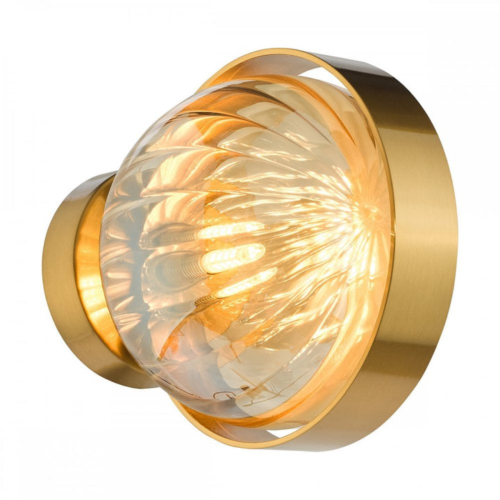 Dar OPH0735 Ophira Wall Light Antique Gold and Amber Ribbed Glass