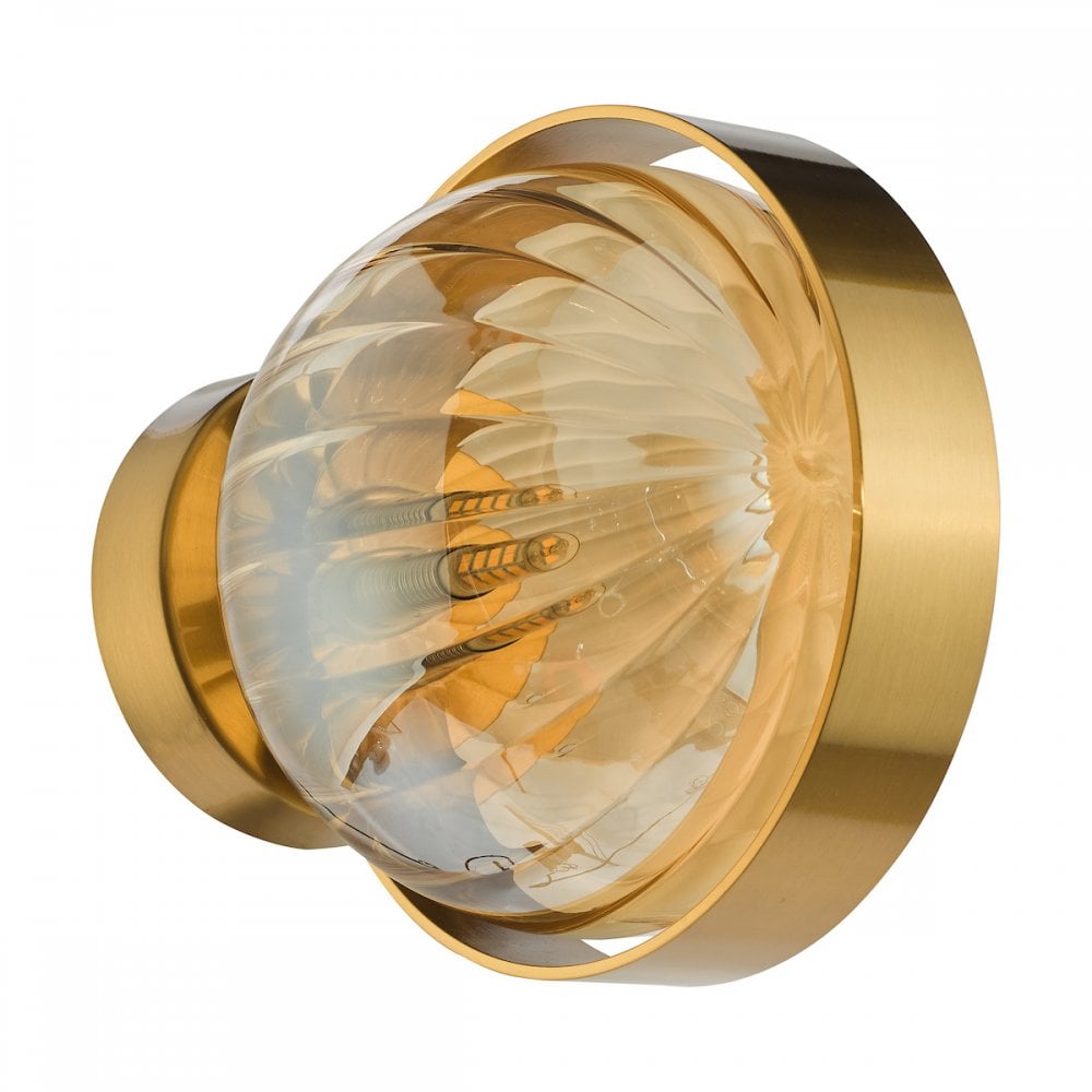 Dar OPH0735 Ophira Wall Light Antique Gold and Amber Ribbed Glass