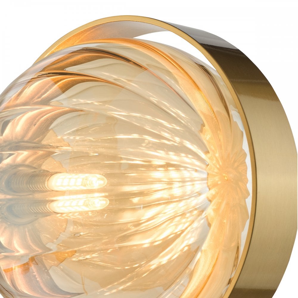 Dar OPH0735 Ophira Wall Light Antique Gold and Amber Ribbed Glass