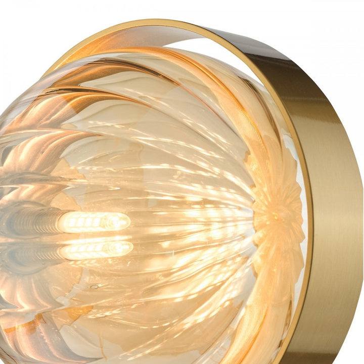 Dar OPH0735 Ophira Wall Light Antique Gold and Amber Ribbed Glass
