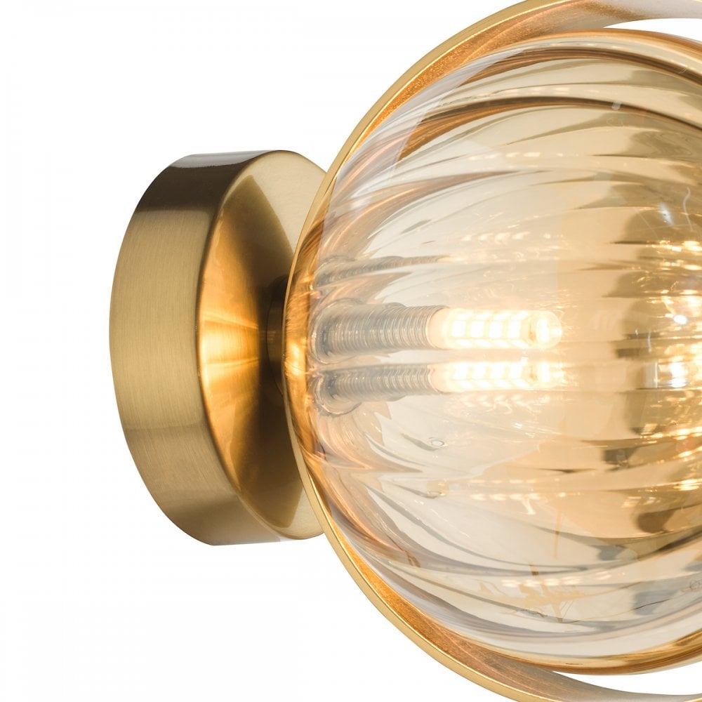 Dar OPH0735 Ophira Wall Light Antique Gold and Amber Ribbed Glass