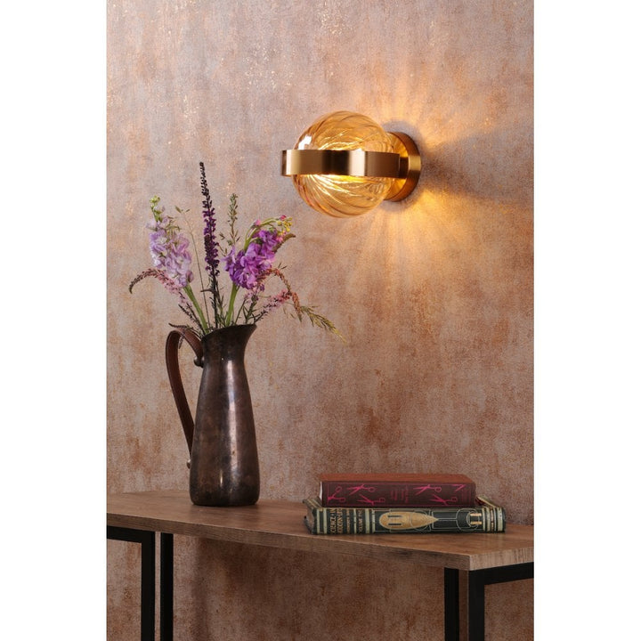 Dar OPH0735 Ophira Wall Light Antique Gold and Amber Ribbed Glass
