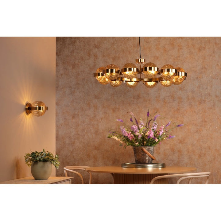Dar OPH0735 Ophira Wall Light Antique Gold and Amber Ribbed Glass