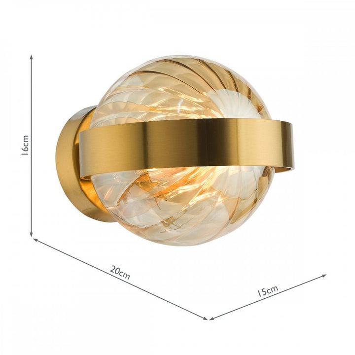 Dar OPH0735 Ophira Wall Light Antique Gold and Amber Ribbed Glass