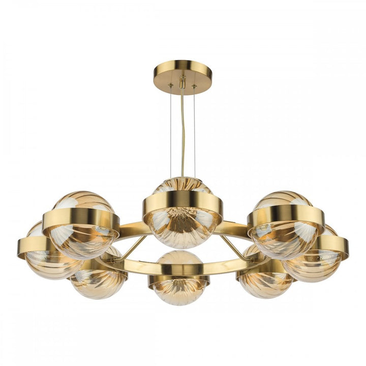 Dar OPH0835 Ophira 8 Light Pendant Antique Gold and Amber Ribbed Glass