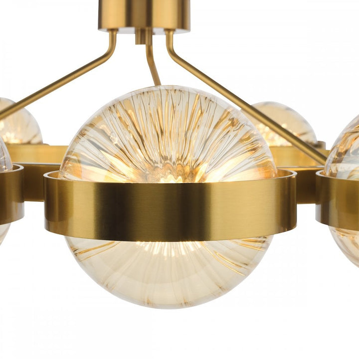 Dar OPH1235 Ophira 12 Light Pendant Antique Gold and Amber Ribbed Glass