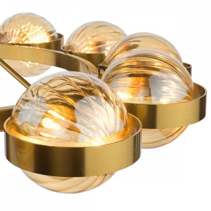Dar OPH1235 Ophira 12 Light Pendant Antique Gold and Amber Ribbed Glass