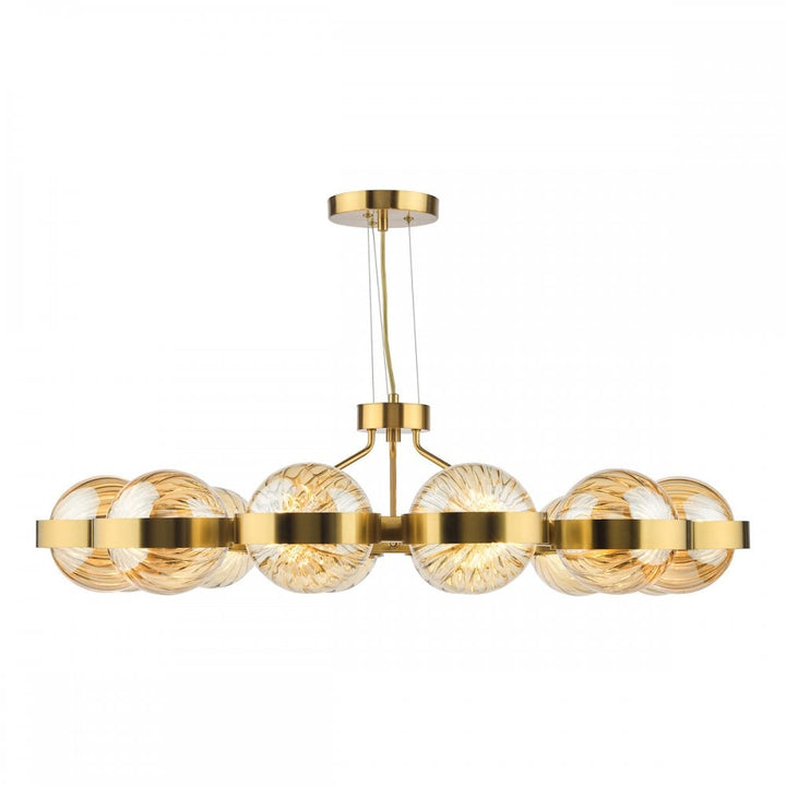Dar OPH1235 Ophira 12 Light Pendant Antique Gold and Amber Ribbed Glass