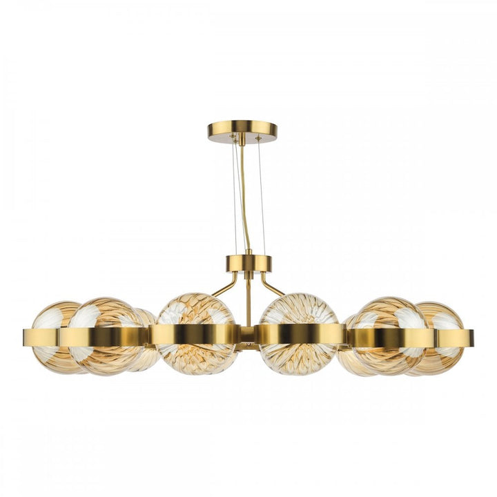 Dar OPH1235 Ophira 12 Light Pendant Antique Gold and Amber Ribbed Glass