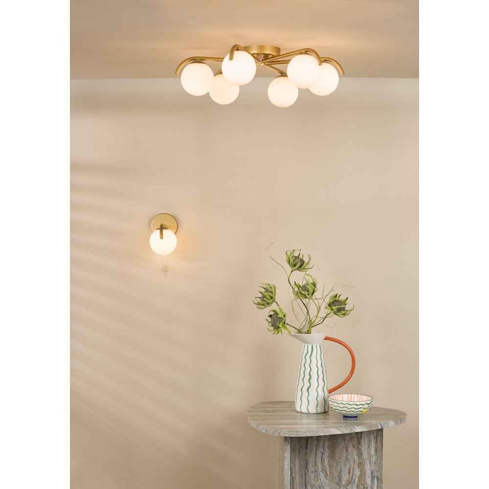 Dar ORL0735 Orlena Wall Light Satin Gold and Opal Glass