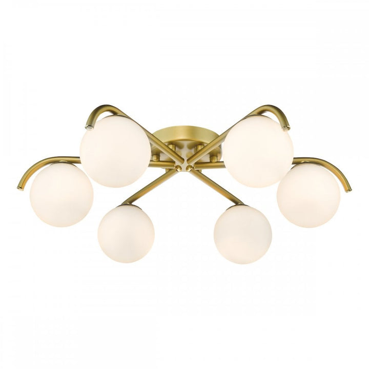 Dar ORL6435 Orlena 6 Light Flush Satin Gold and Opal Glass