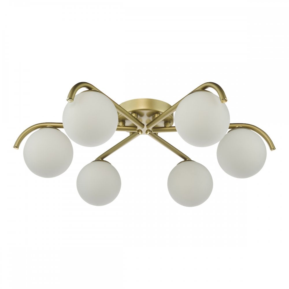 Dar ORL6435 Orlena 6 Light Flush Satin Gold and Opal Glass