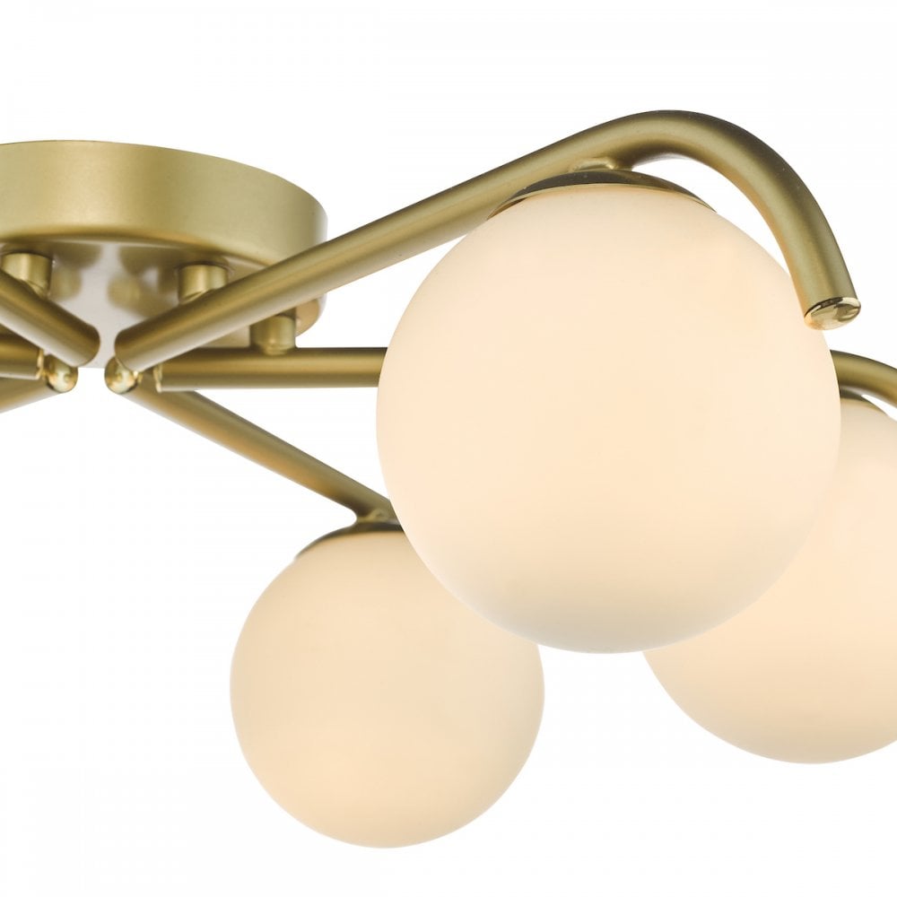 Dar ORL6435 Orlena 6 Light Flush Satin Gold and Opal Glass