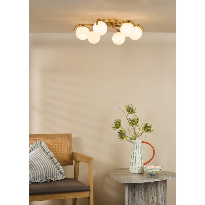 Dar ORL6435 Orlena 6 Light Flush Satin Gold and Opal Glass