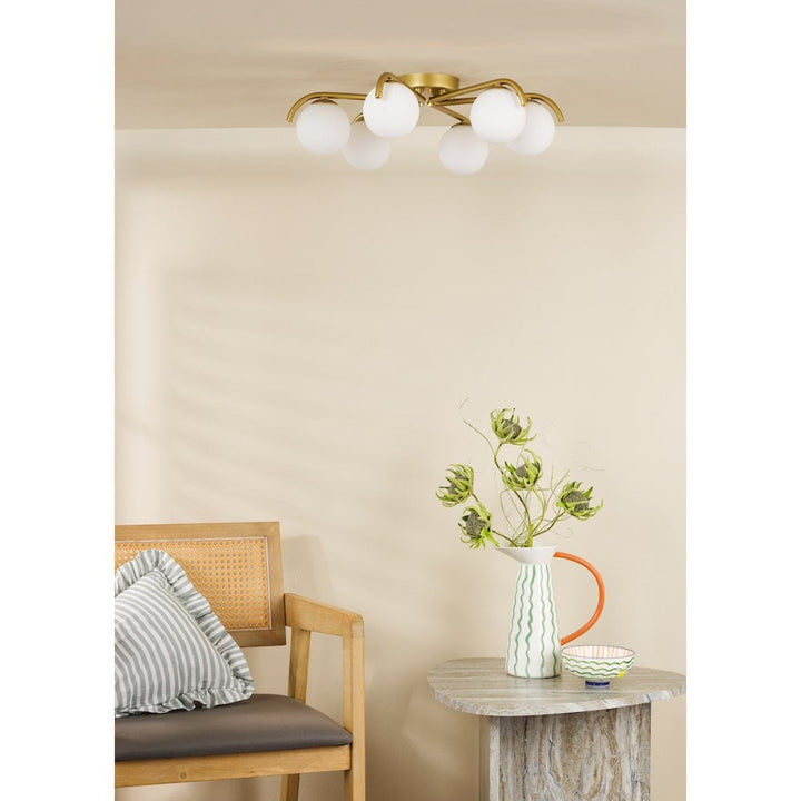 Dar ORL6435 Orlena 6 Light Flush Satin Gold and Opal Glass