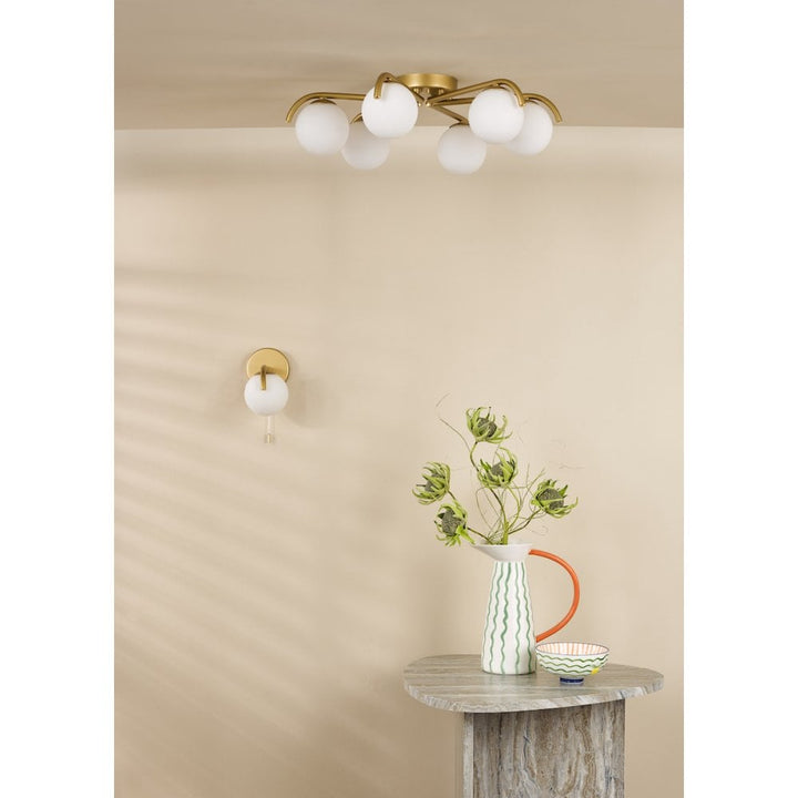 Dar ORL6435 Orlena 6 Light Flush Satin Gold and Opal Glass