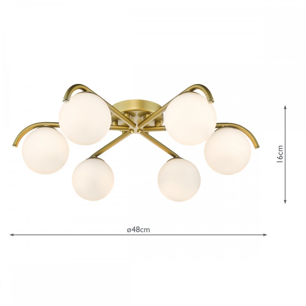 Dar ORL6435 Orlena 6 Light Flush Satin Gold and Opal Glass