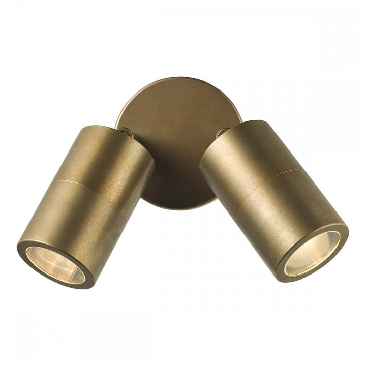 Dar ORT0975 Ortega 2 Light Outdoor Wall Light Aged Brass and Glass IP65