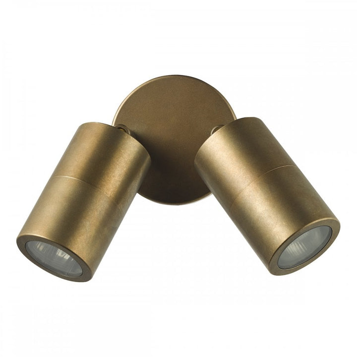 Dar ORT0975 Ortega 2 Light Outdoor Wall Light Aged Brass and Glass IP65